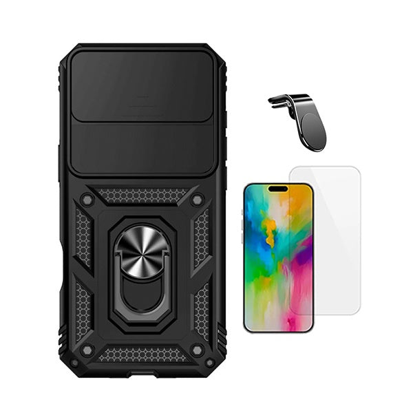 Kit Vidro Temperado Cleargorilasglass + Capa de Proteção Militar Magnética Janela + Suporte de Carro Magnético L GIFT4ME Para Apple iPhone 17 Air - Preto