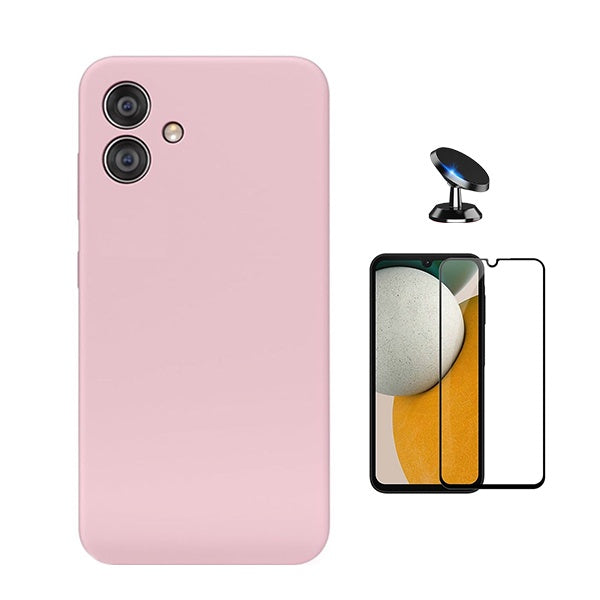 Kit Película de Vidro Temperado Gorilasglass + Capa Proteção Silicone + Suporte Magnético Gift4Me Para Samsung Galaxy A06 - Rosa