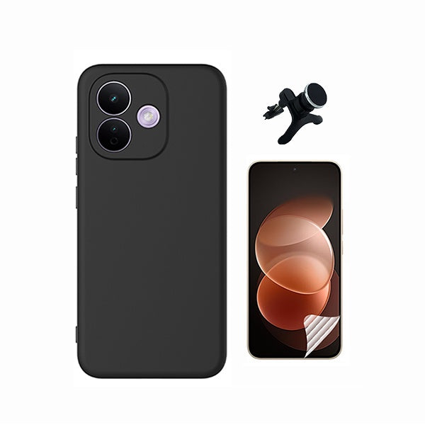 Kit Película Protectora de Hydrogel Frente + Capa Proteção Silicone + Suporte Reforçado de Carro GIFT4ME Para Xiaomi Redmi Note 17 Pro 5G - Preto