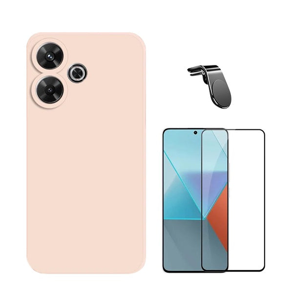 Kit Película de Vidro Temperado Gorilasglass + Capa Proteção Traseira Silicone + Suporte Magnético L GIFT4ME Compativel Com Xiaomi Redmi 13 - Rosa