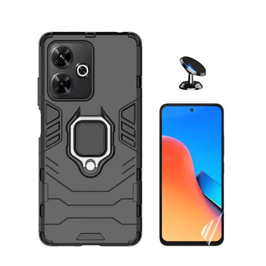 Kit Película Protectora de Hydrogel Frente + Capa de Proteção Militar Magnética + Suporte Magnético GIFT4ME Compativel Com Xiaomi Redmi 13 - Preto