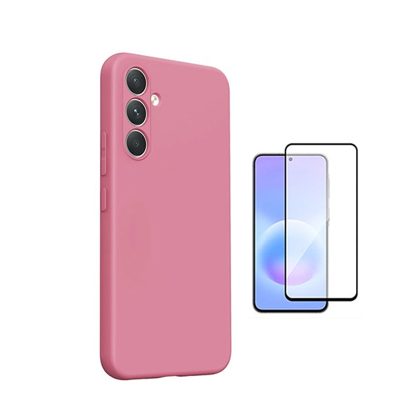 Kit Película de Vidro Temperado Gorilasglass + Capa Proteção Silicone GIFT4ME Para Samsung Galaxy A27 - Rosa