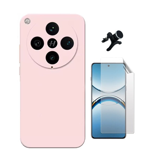 Kit Película Protectora de Hydrogel Frente + Capa Proteção Silicone + Suporte Reforçado de Carro Gift4Me Para Oppo Find X8 Pro - Rosa