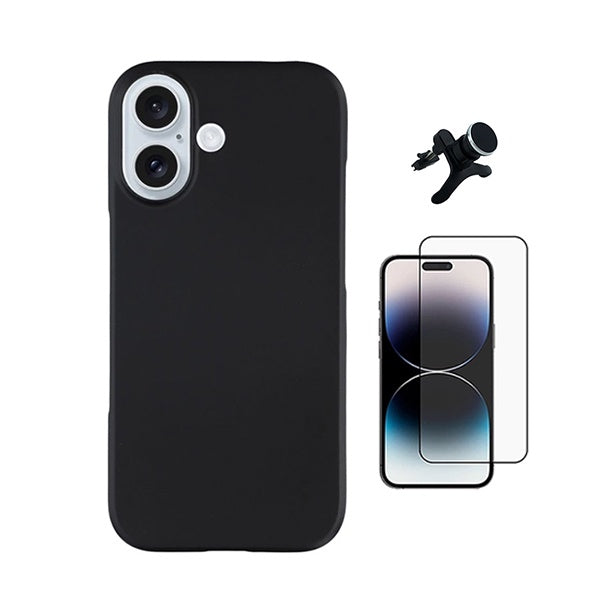 Kit Película de Vidro Temperado Gorilasglass + Capa Proteção Silicone + Suporte Reforçado de Carro GIFT4ME Para Apple iPhone 17 - Preto