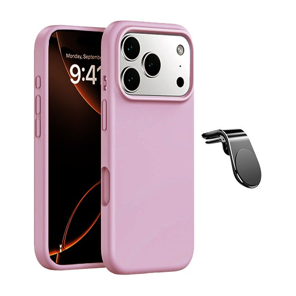 Kit Suporte de Carro Magnético L + Capa Proteção Silicone GIFT4ME Para Apple iPhone 17 Pro Max - Rosa
