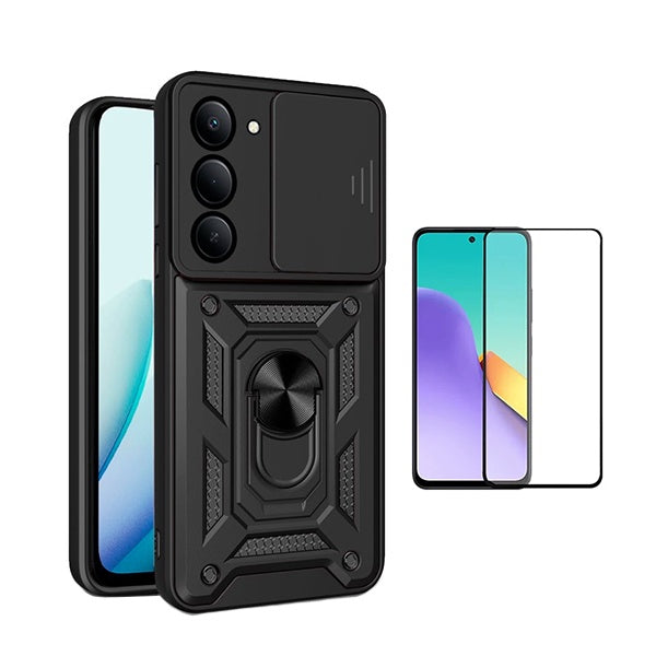 Kit Película de Vidro Temperado Gorilasglass + Capa de Proteção Militar Magnética Janela GIFT4ME Para Xiaomi Redmi 15 4G - Preto