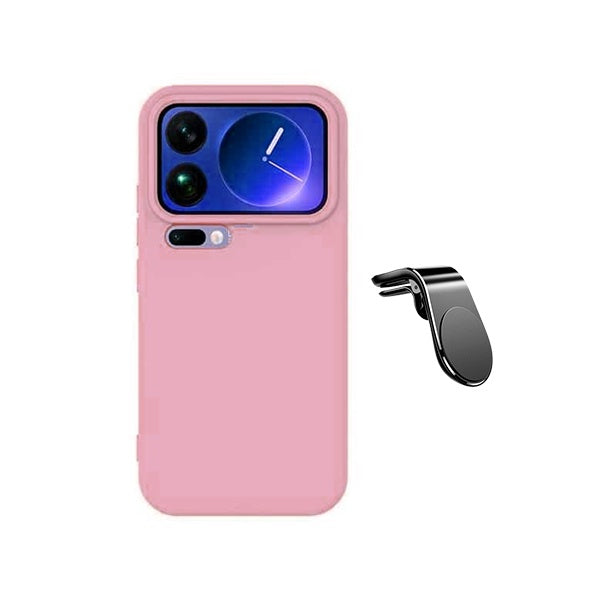 Kit Suporte de Carro Magnético L + Capa Proteção Silicone GIFT4ME Para Xiaomi 17 Pro Max 5G - Rosa