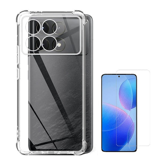 Kit Capa Traseira Super Proteção Transparente + Película de Vidro Temperado GIFT4ME Compativel Com Xiaomi Poco F6 Pro - Transparente