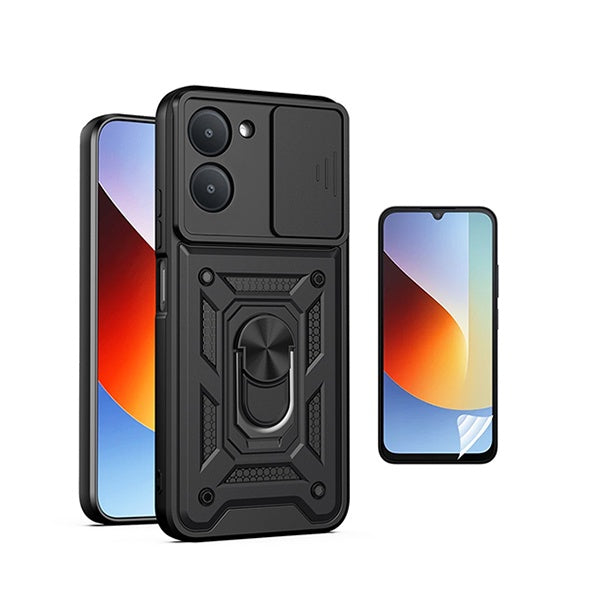 Kit Película Protectora de Hydrogel Frente + Capa de Proteção Militar Magnética Janela GIFT4ME Para Xiaomi Redmi A7 4G - Preto