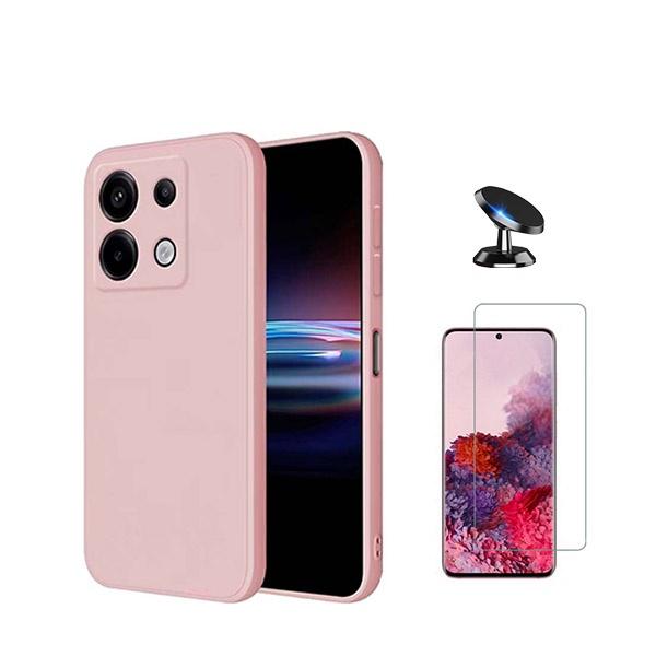 Kit Vidro Temperado Cleargorilasglass + Capa Proteção Traseira Silicone + Suporte de Carro GIFT4ME Compativel Com Xiaomi Redmi Note 13 Pro 4G - Rosa