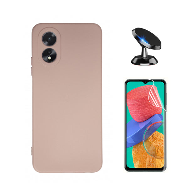 Kit Película ProtectOra de Hydrogel Frente + Capa Proteção Traseira Silicone + Suporte Magnético GIFT4ME para Oppo A18 - Rosa