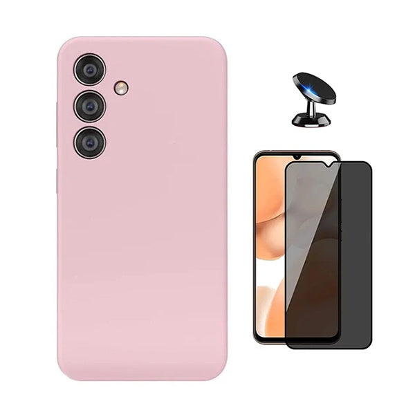 Kit Película de Vidro Temperado Privacidade + Capa Proteção Silicone + Suporte Magnético GIFT4ME Para Samsung Galaxy A17 - Rosa