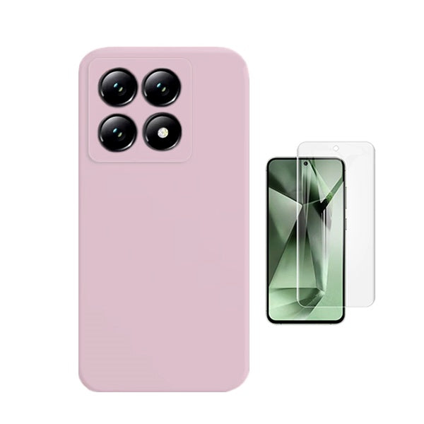 Kit Película Protectora de Hydrogel Frente + Capa Proteção Silicone Gift4Me Para Xiaomi 14T Pro - Rosa