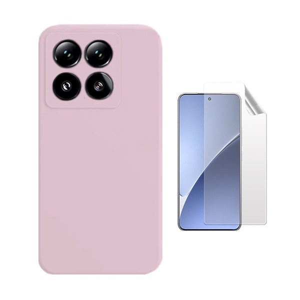 Kit Película Protectora de Hydrogel Frente + Capa Proteção Silicone Gift4Me Para Xiaomi 15 Pro - Rosa