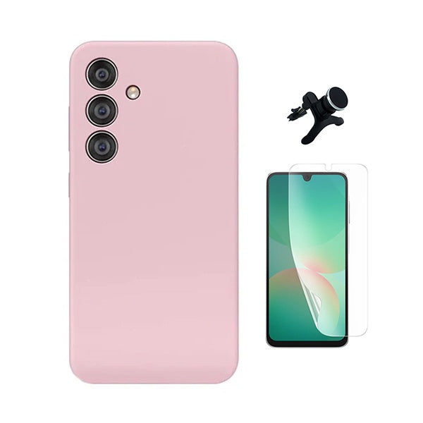 Kit Película Protectora de Hydrogel Frente + Capa Proteção Silicone + Suporte Reforçado de Carro GIFT4ME Para Samsung Galaxy A17 5G - Rosa