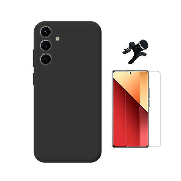 Kit Vidro Temperado Cleargorilasglass + Capa Proteção Silicone +  Suporte Reforçado de Carro GIFT4ME Para Samsung Galaxy S25 FE 5G - Preto