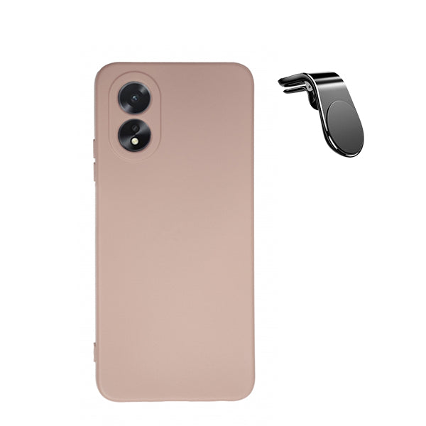 Kit Suporte de Carro Magnético L + Capa Proteção Traseira Silicone GIFT4ME para Oppo A18 - Rosa