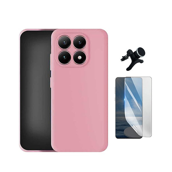 Kit Película Protectora de Hydrogel Frente + Capa Proteção Silicone + Suporte Reforçado de Carro GIFT4ME Para Xiaomi 17 5G - Rosa