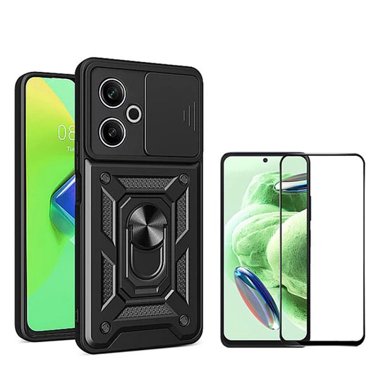 Kit Película de Vidro Temperado Gorilasglass + Capa de Proteção Militar Magnética Janela GIFT4ME Compativel Com Xiaomi Redmi 13 5G - Preto