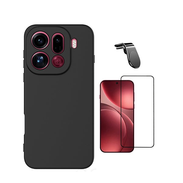 Kit Película de Vidro Temperado Gorilasglass + Capa Proteção Silicone + Suporte Magnético L GIFT4ME Para Oppo Find X9 Pro - Preto