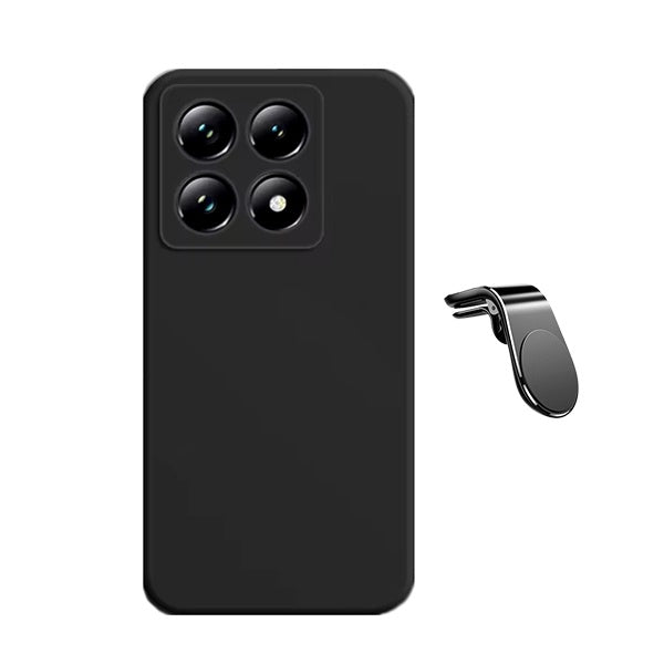 Kit Suporte de Carro Magnético L + Capa Proteção Silicone Gift4Me Para Xiaomi 14T - Preto