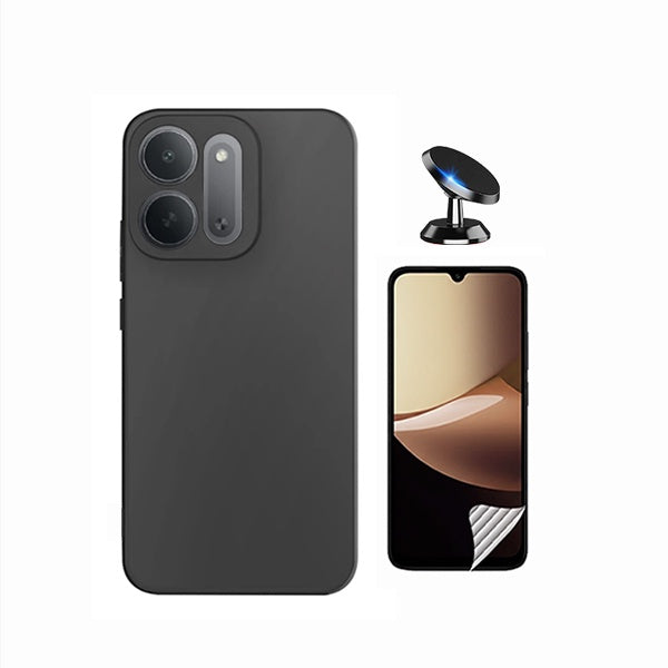 Kit Película Protectora de Hydrogel Frente + Capa Proteção Silicone + Suporte Magnético GIFT4ME Para Xiaomi Redmi 17C 5G - Preto