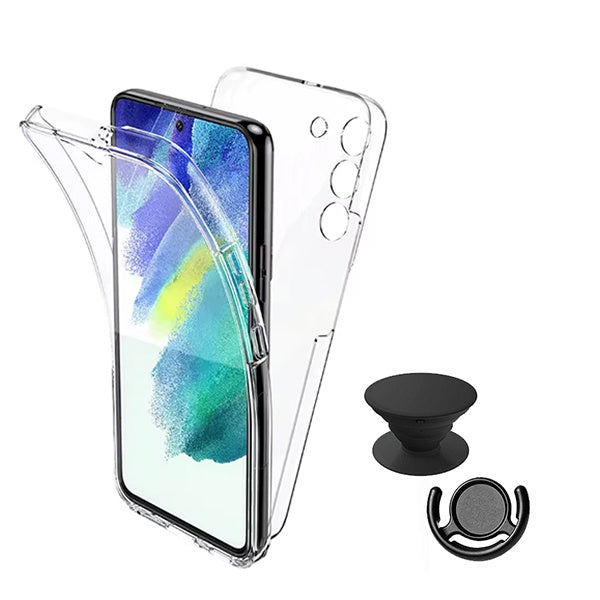 Kit Capa 360° Proteção Frente e Verso + 1 Handholder + 1 Suporte Handholder Preto GIFT4ME Para Xiaomi Redmi 15 - Transparente/Preto
