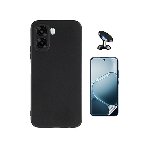 Kit Película Protectora de Hydrogel Frente + Capa Proteção Silicone + Suporte Magnético GIFT4ME Para Oppo A6x - Preto