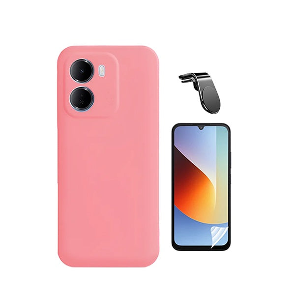 Kit Película Protectora de Hydrogel Frente + Capa Proteção Silicone + Suporte Magnético L GIFT4ME Para Xiaomi Redmi 15a 5G - Rosa