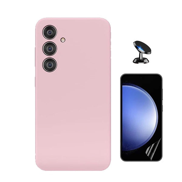 Kit Película Protectora de Hydrogel Frente + Capa Proteção Silicone + Suporte Magnético Gift4Me Para Samsung Galaxy S25 - Rosa
