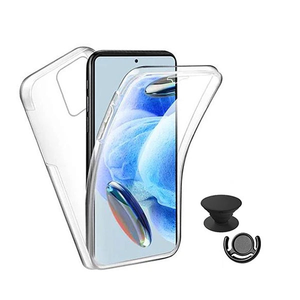 Kit Capa 360° Proteção Frente e Verso + 1 Handholder + 1 Suporte Handholder Preto GIFT4ME Para Oppo Reno14 F 5G - Transparente/Preto