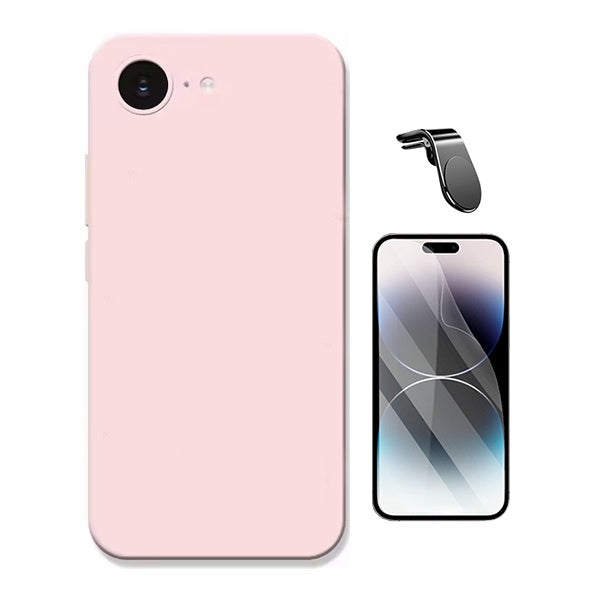 Kit Película Protectora de Hydrogel Frente + Capa Proteção Silicone + Suporte Magnético L GIFT4ME Para Apple iPhone 16e - Rosa