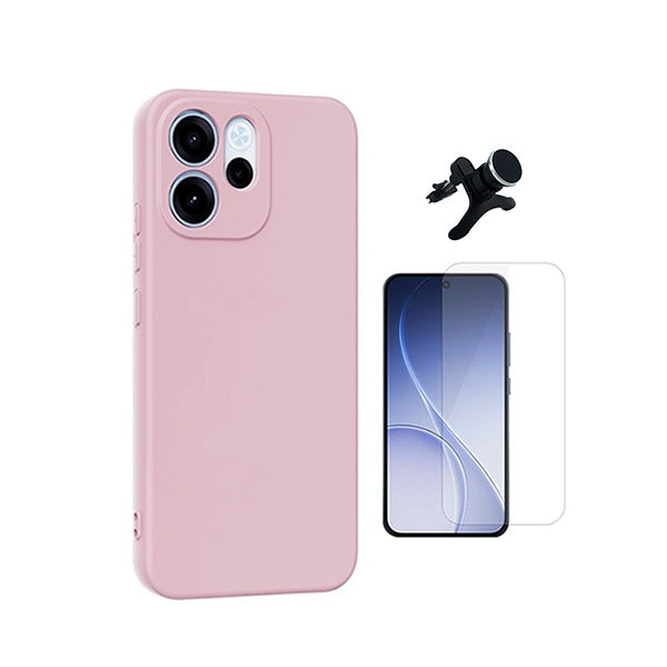 Kit Vidro Temperado Cleargorilasglass + Capa Proteção Silicone +  Suporte Reforçado de Carro GIFT4ME Para Oppo Reno15 F - Rosa