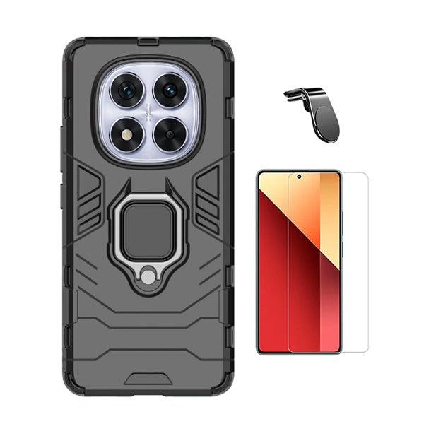 Kit Vidro Temperado Cleargorilasglass + Capa de Proteção Militar Magnética +  Suporte de Carro Magnético L Gift4Me Para Xiaomi Redmi Note 14 Pro - Preto