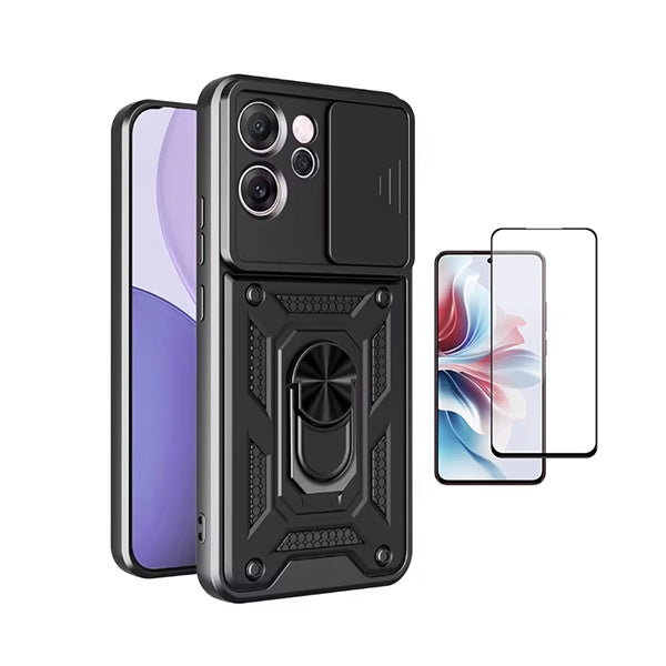 Kit Película de Vidro Temperado Gorilasglass Curvado + Capa de Proteção Militar Magnética GIFT4ME Para Oppo Reno14 F - Preto