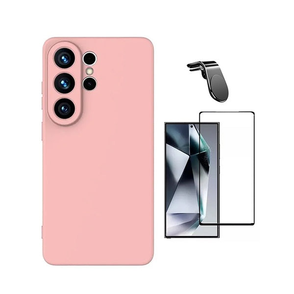 Kit Película de Vidro Temperado Gorilasglass + Capa Proteção Silicone + Suporte Magnético L GIFT4ME Para Samsung Galaxy S26 Ultra - Rosa