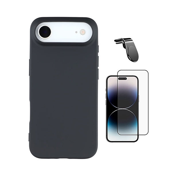 Kit Película de Vidro Temperado Gorilasglass + Capa Proteção Silicone + Suporte Magnético L GIFT4ME Para Apple iPhone 17 Air - Preto