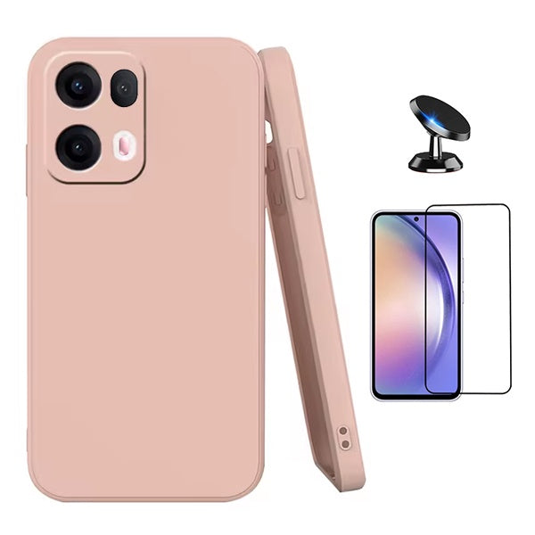 Kit Película de Vidro Temperado Gorilasglass Curvado + Capa Proteção Silicone + Suporte Magnético GIFT4ME Para Oppo Reno13 Pro - Rosa