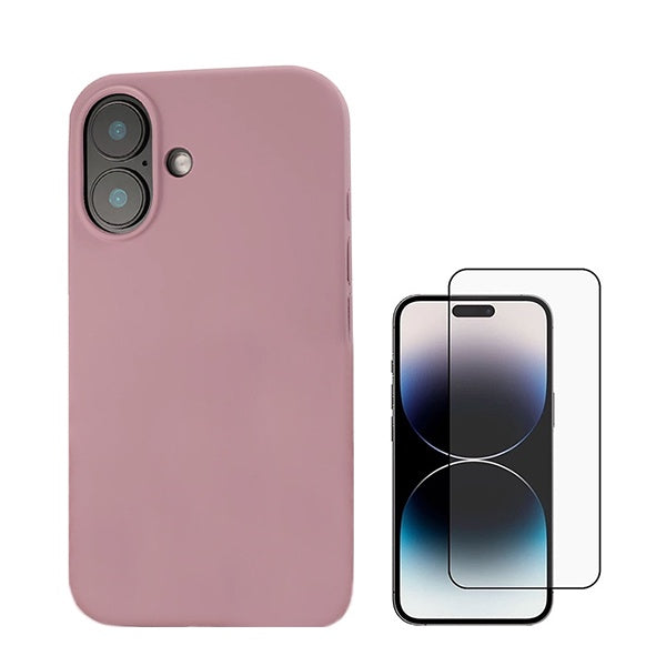 Kit Película de Vidro Temperado Gorilasglass + Capa Proteção Traseira Silicone GIFT4ME Compativel Com Apple iPhone 16 Plus - Rosa