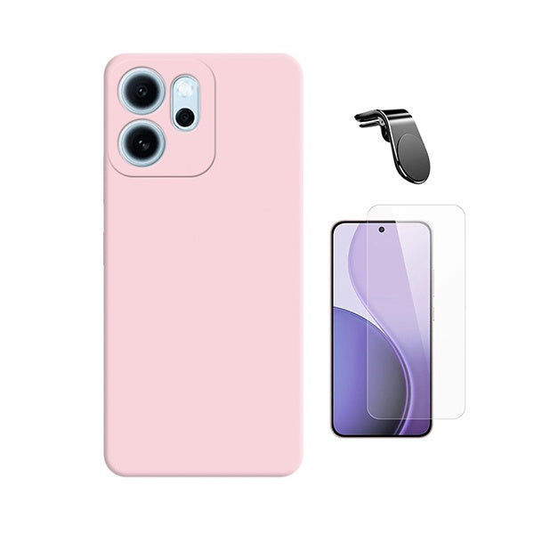 Kit Vidro Temperado Cleargorilasglass + Capa Proteção Silicone + Suporte Magnético L GIFT4ME Para Oppo Reno14 F - Rosa