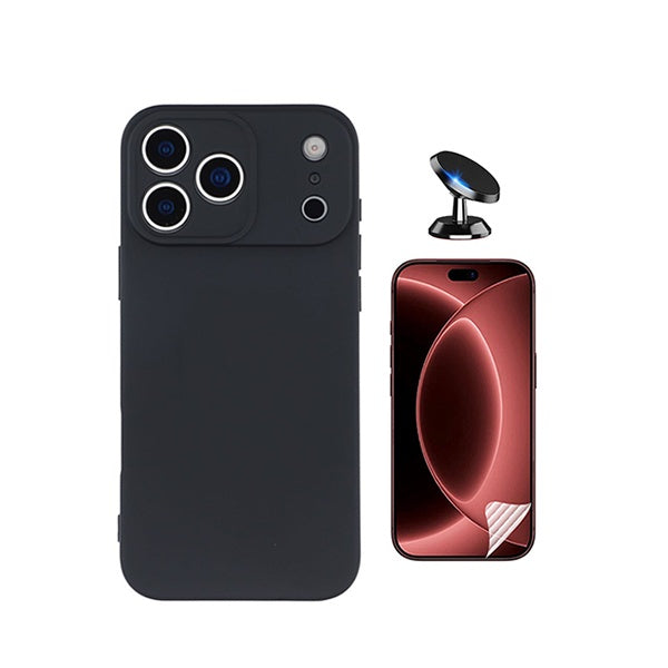Kit Película Protectora de Hydrogel Frente + Capa Proteção Silicone + Suporte Magnético GIFT4ME Para Apple iPhone 18 Pro Max - Preto