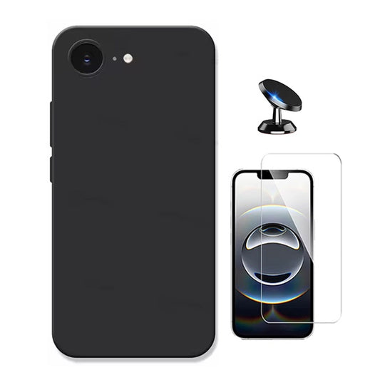 Kit Vidro Temperado Cleargorilasglass + Capa Proteção Silicone + Suporte de Carro GIFT4ME Para Apple iPhone 16e - Preto