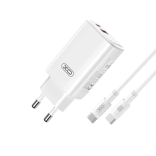 Kit Base de Carga Dupla (USB-C,USB-A) PD 65W CE17 + Cabo Rápido 100w Type C GIFT4ME Compativel Com Apple  - Branco