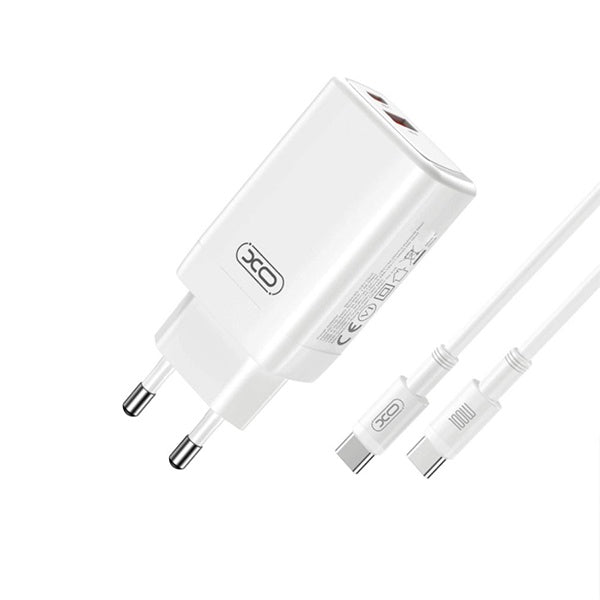 Kit Base de Carga Dupla (USB-C,USB-A) PD 65W CE17 + Cabo Rápido 100w Type C GIFT4ME Compativel Com Samsung  - Branco