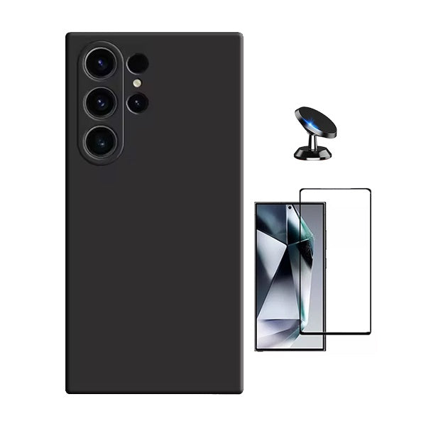 Kit Película de Vidro Temperado Gorilasglass + Capa Proteção Silicone + Suporte Magnético Gift4Me Para Samsung Galaxy S25 Ultra - Preto