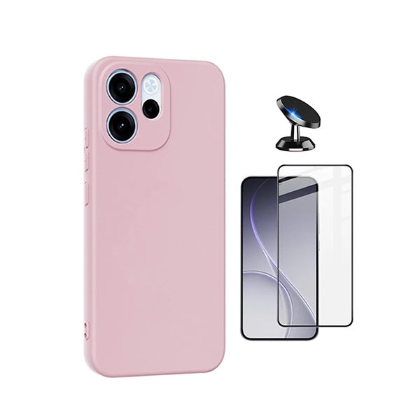 Kit Película de Vidro Temperado Gorilasglass + Capa Proteção Silicone + Suporte Magnético GIFT4ME Para Oppo Reno15 F - Rosa