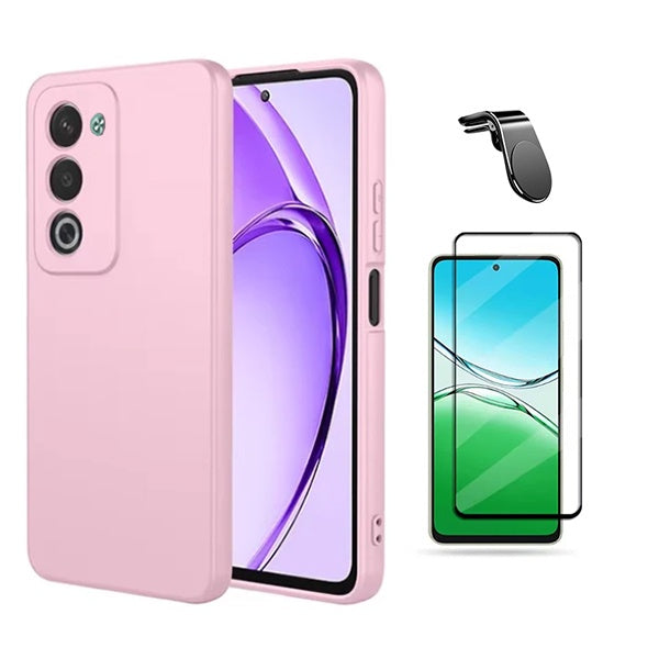 Kit Película de Vidro Temperado Gorilasglass + Capa Proteção Silicone + Suporte Magnético L GIFT4ME Para Oppo A5 4G - Rosa