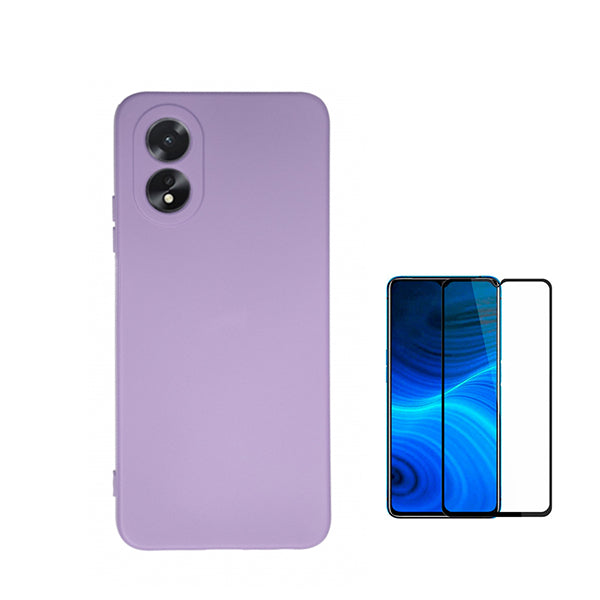 Kit Película de Vidro Temperado GOrilasGlass + Capa Proteção Traseira Silicone GIFT4ME para Oppo A18 - Roxo