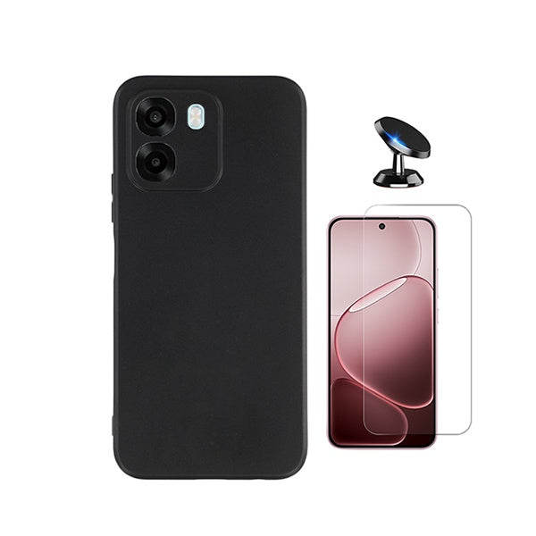 Kit Vidro Temperado Cleargorilasglass + Capa Proteção Silicone + Suporte de Carro GIFT4ME Para Oppo A6 4G - Preto