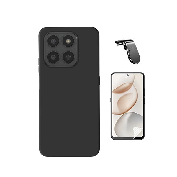 Kit Película Protectora de Hydrogel Frente + Capa Proteção Silicone + Suporte Magnético L GIFT4ME Para Honor 400 Smart - Preto